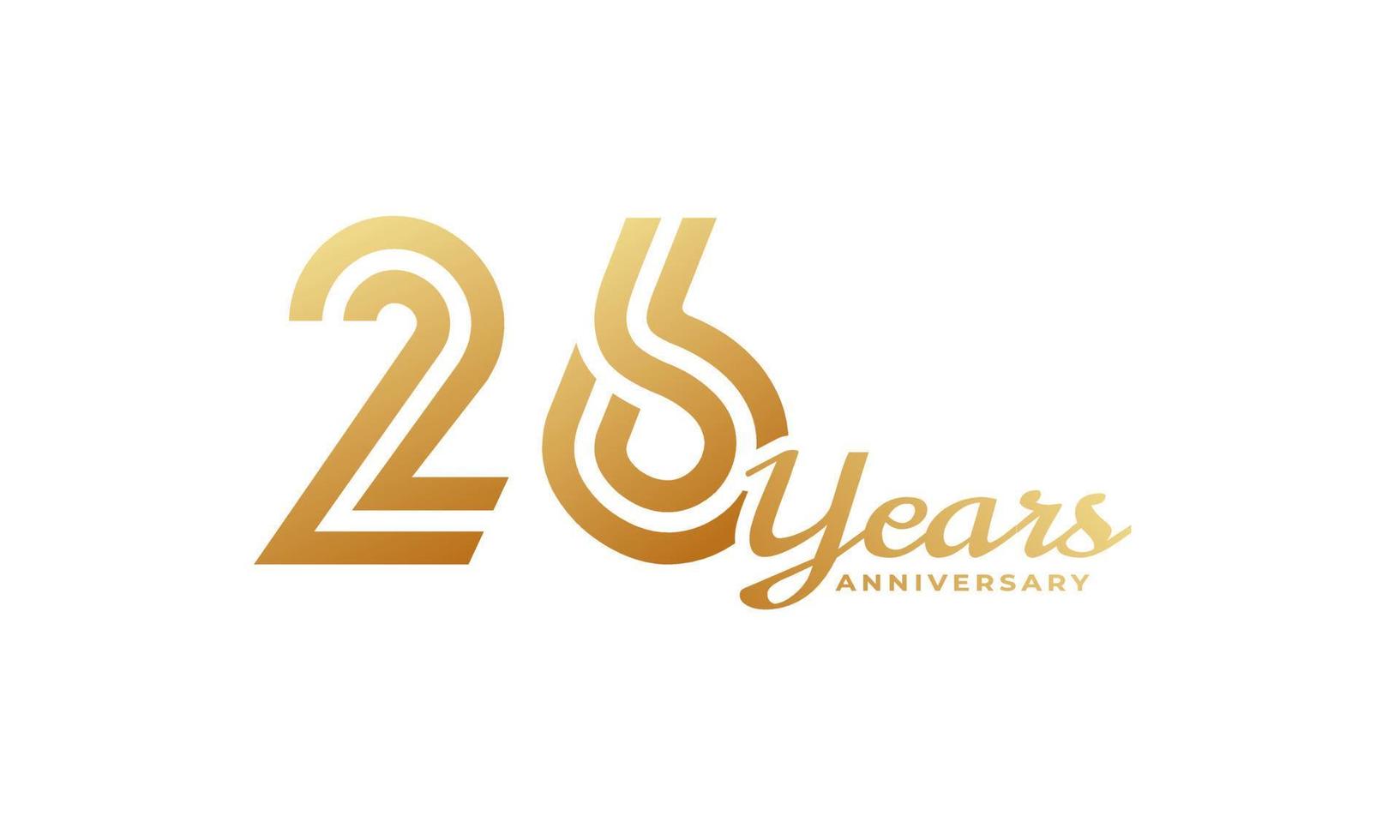 26-jährige Jubiläumsfeier mit goldener Farbe der Handschrift für Feierereignis, Hochzeit, Grußkarte und Einladung lokalisiert auf weißem Hintergrund vektor