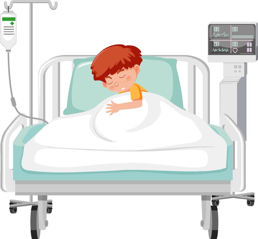 sjukt barn vilar i sjukhussäng vektor