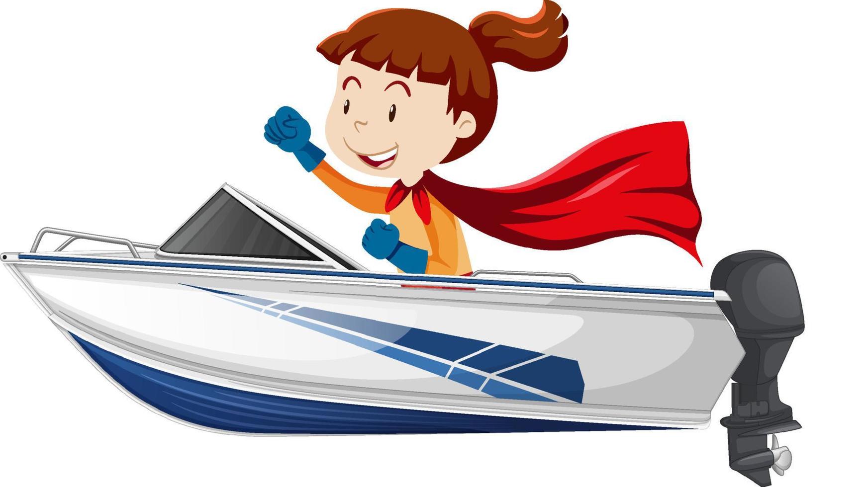 Ein Held und ein Mädchen sitzen auf einem Boot auf weißem Hintergrund vektor