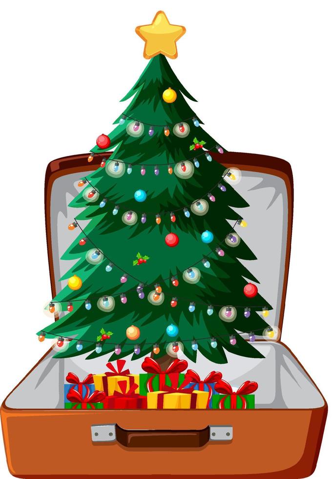 Thema Weihnachten mit Weihnachtsbaum in einem Gepäck auf weißem Hintergrund vektor