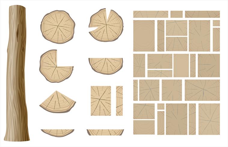 Sats av olika sektioner av trä vektor