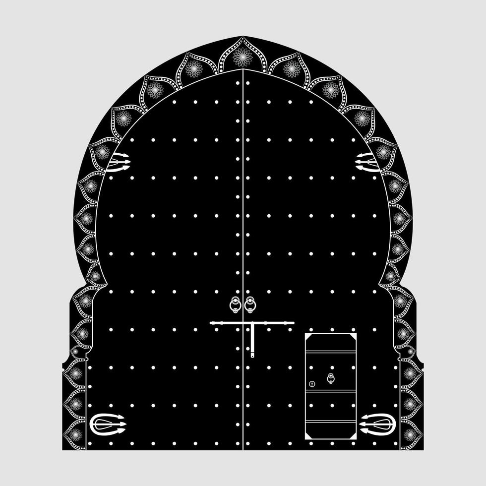 gammal antik marockansk arabisk traditionell trädörr siluett vektor