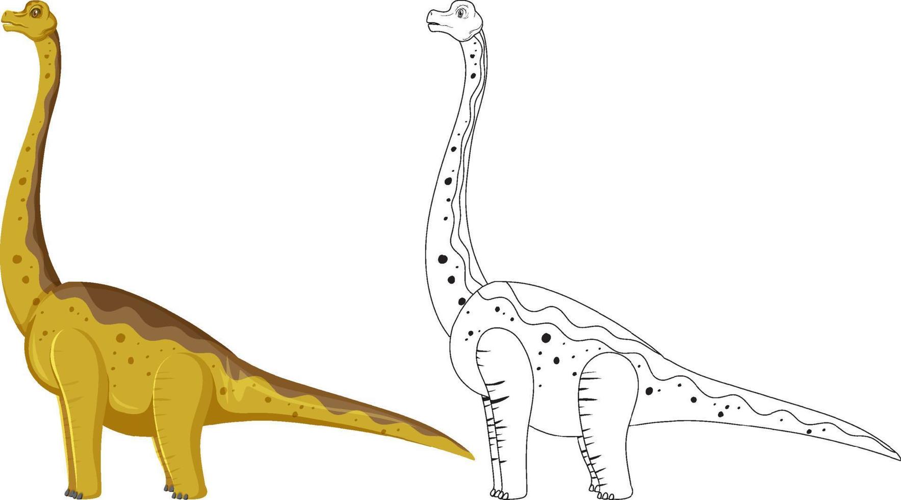 Brachiosaurus-Dinosaurier mit seinem Doodle-Umriss auf weißem Hintergrund vektor