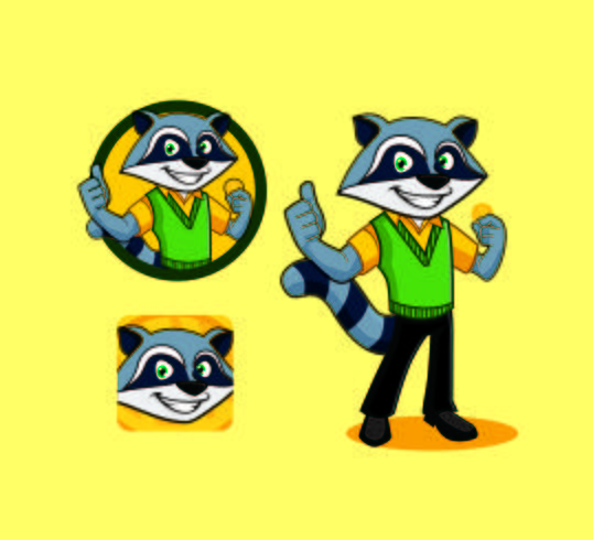 tecknad raccoon karaktär mascot logo design vektor