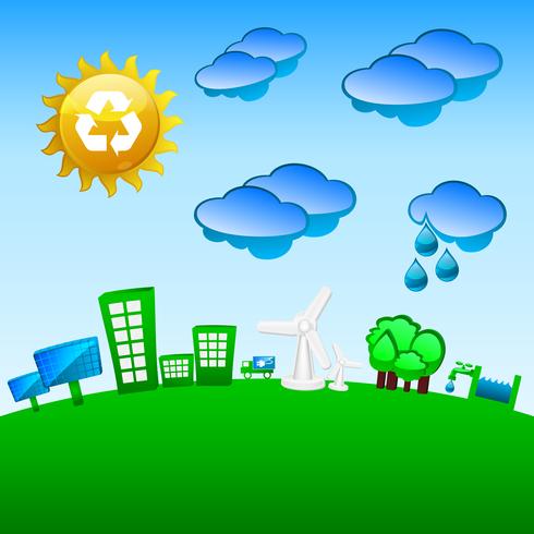 Grüner Planet Recycling, Wind und Sonnenenergie vektor