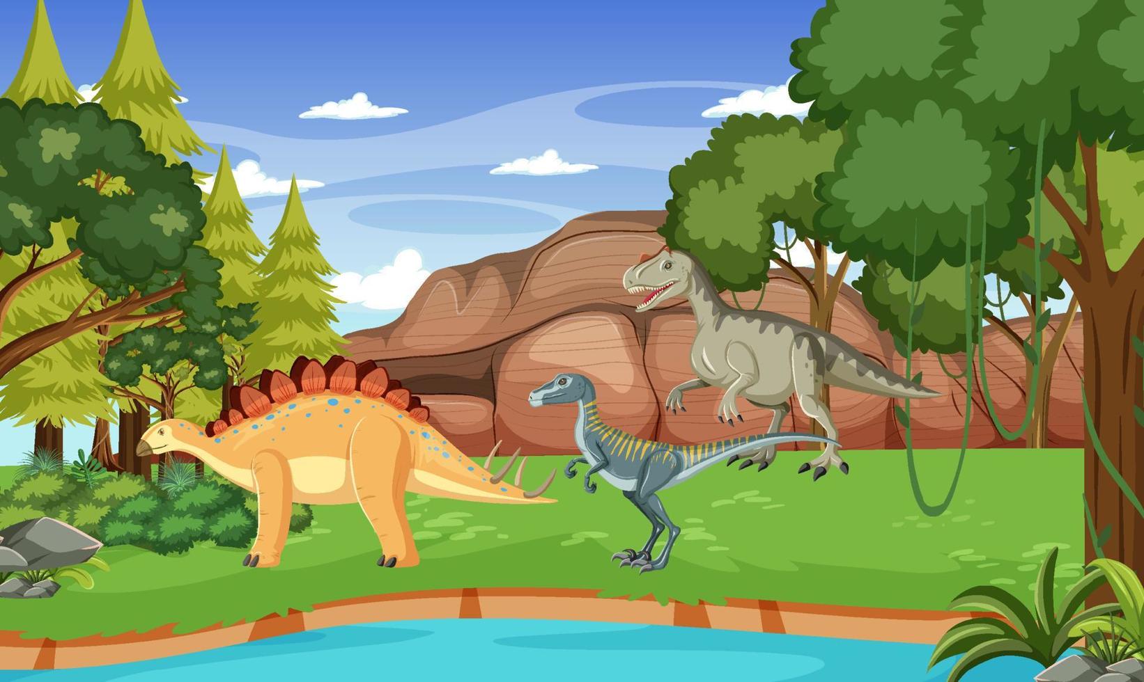 dinosaurie i förhistorisk skog scen vektor