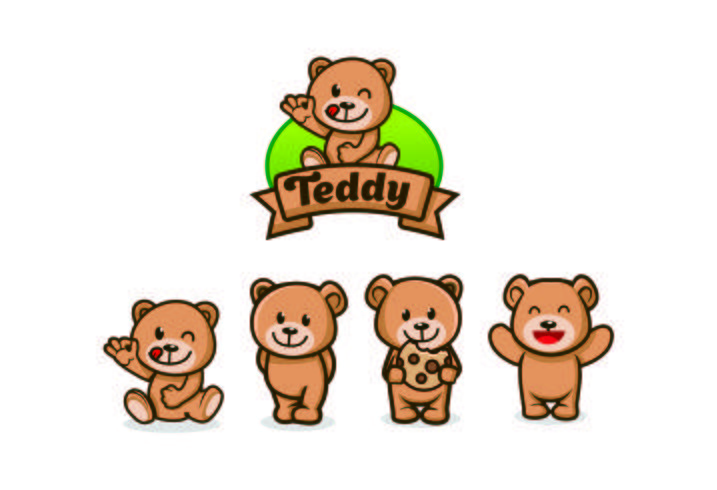 niedliche Teddybärcharakter-Maskottchenentwürfe vektor