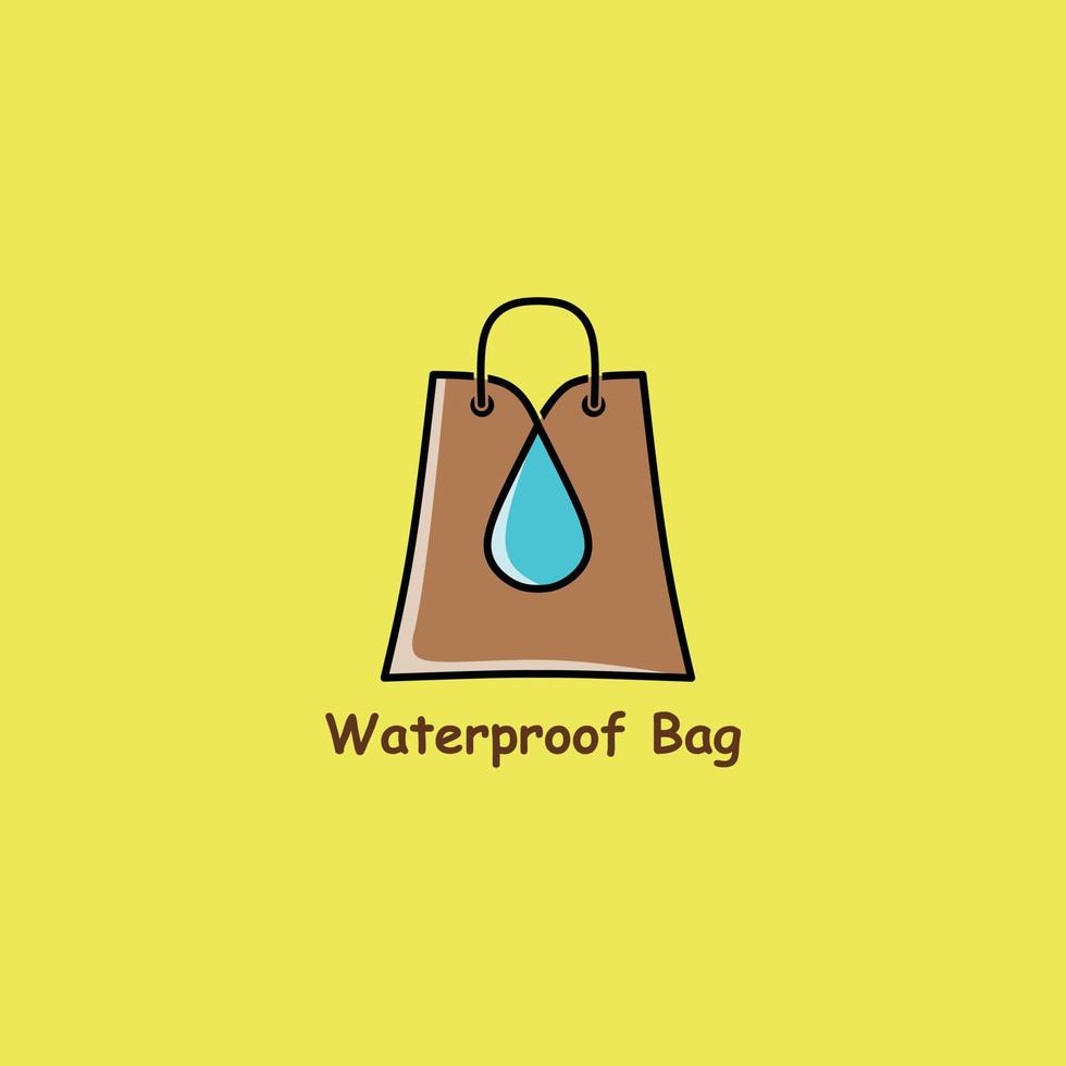 wasserdichtes Taschenlogo, hergestellt aus einer Kombination der Form einer Tasche oder Einkaufstasche mit Wassertropfen. vektor