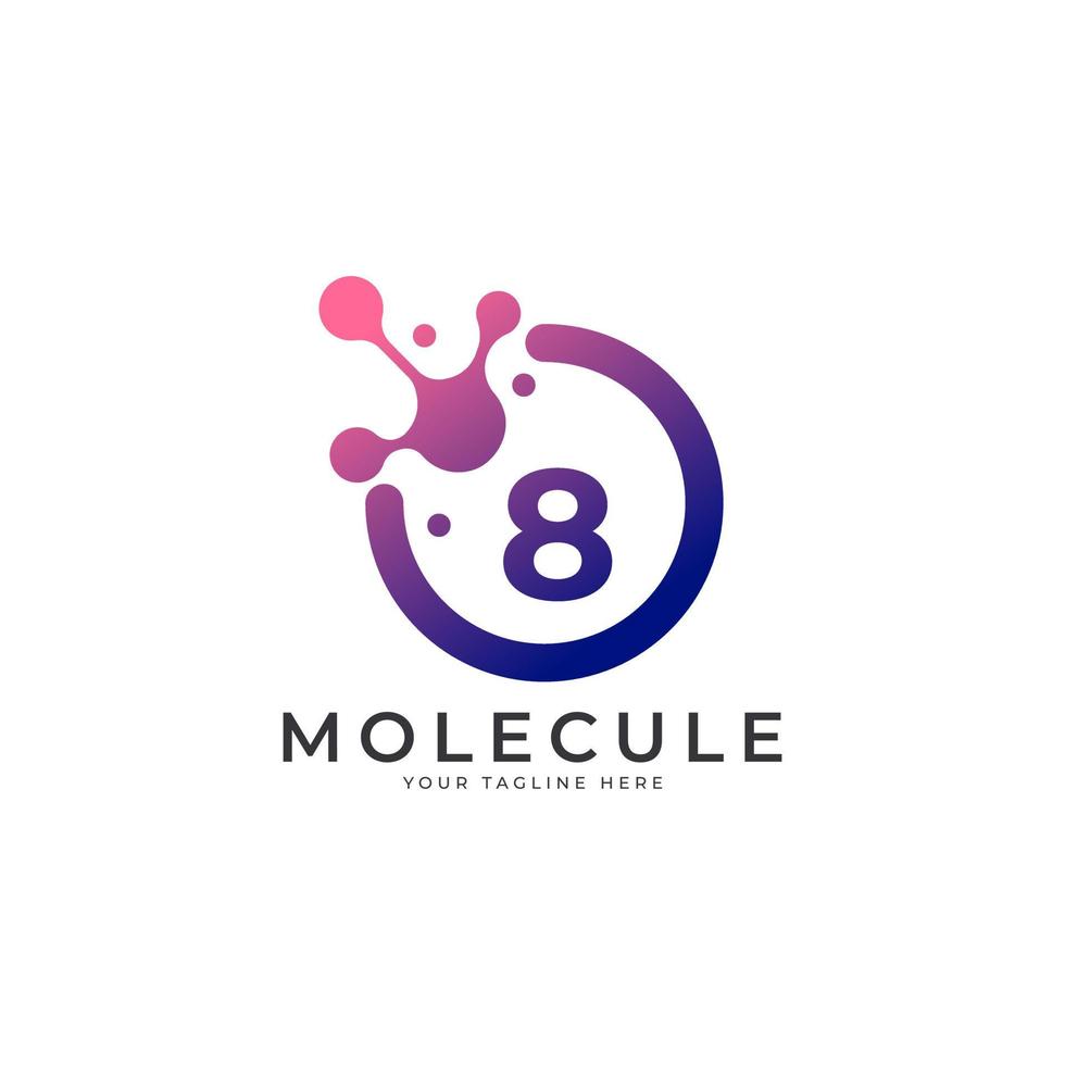 medicinsk logotyp. nummer 8 molekyl logotyp designmall element. vektor