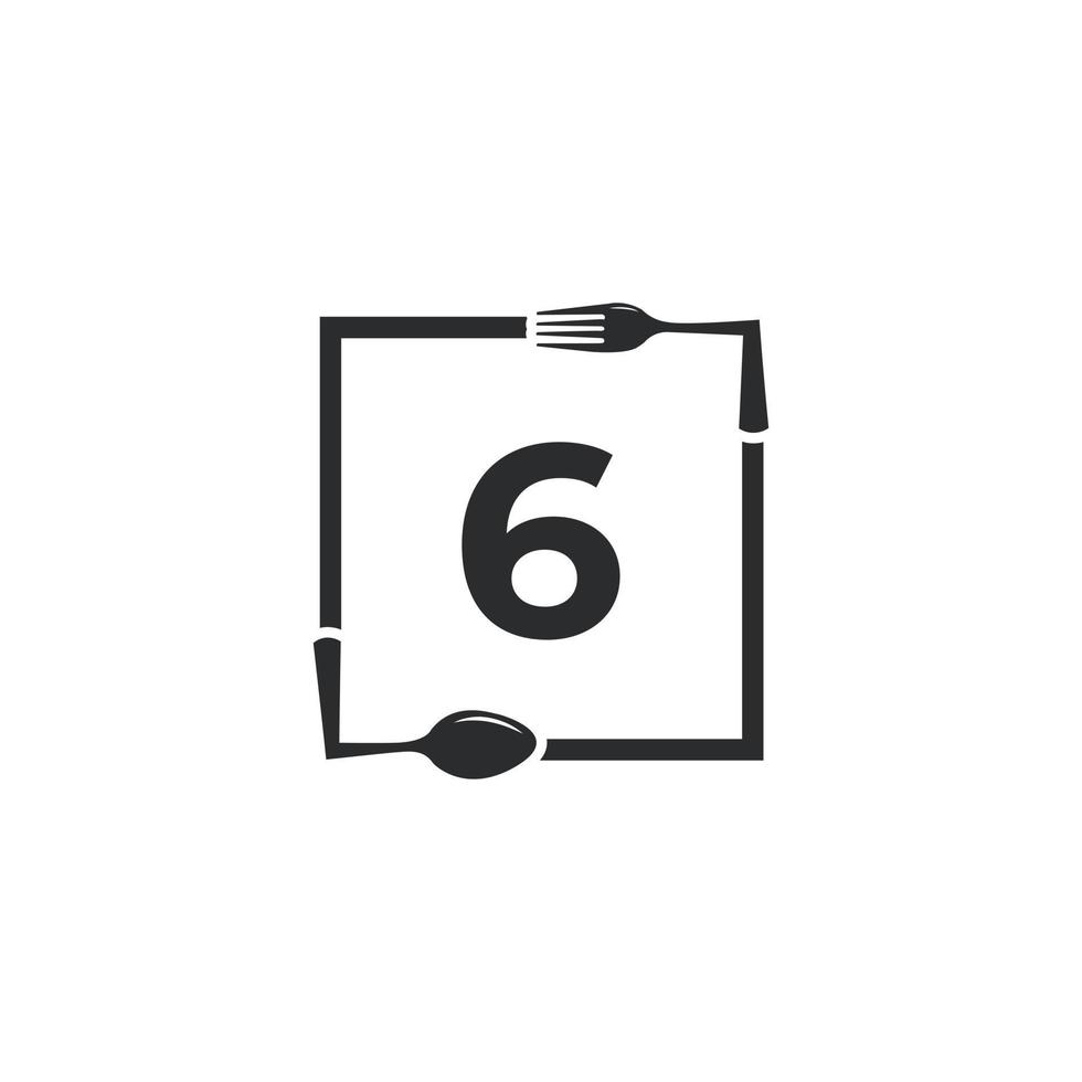 Restaurant-Logo. Nummer 6 mit Löffelgabel für Restaurant-Logo-Icon-Design-Vorlage vektor