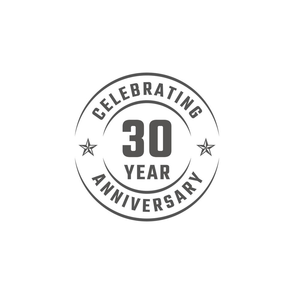 Emblem-Abzeichen zum 30-jährigen Jubiläum mit grauer Farbe für Feierlichkeiten, Hochzeiten, Grußkarten und Einladungen isoliert auf weißem Hintergrund vektor