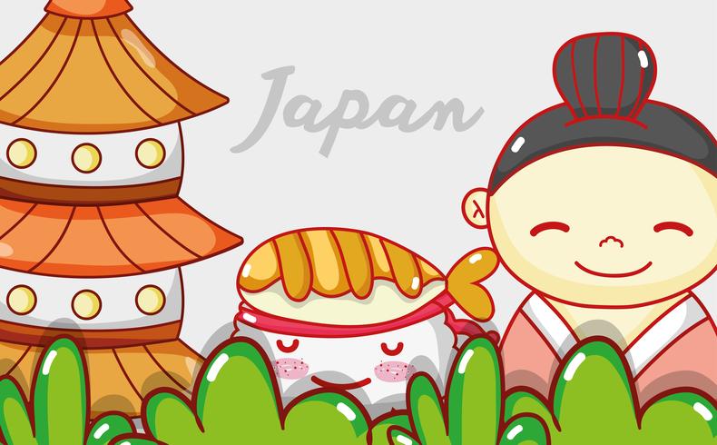 Nette kawaii Karikaturen der japanischen Gastronomie vektor