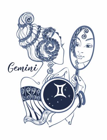 Zodiac tecken Gemini en vacker tjej. Horoskop. Astrologi. Vektor. vektor