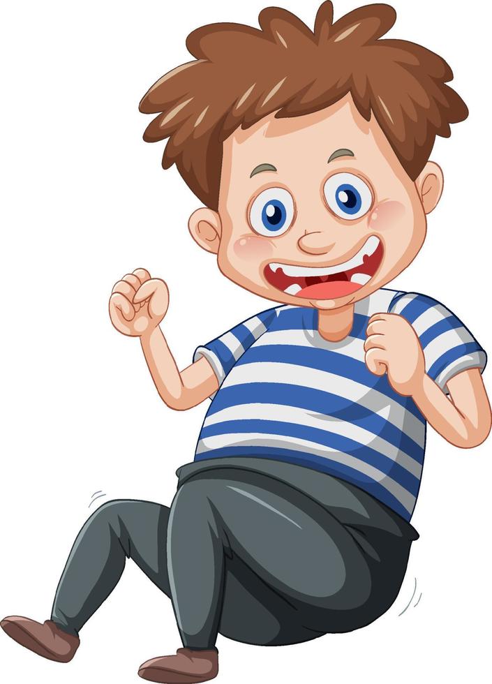 ein Junge, der Zeichentrickfigur auf weißem Hintergrund lacht vektor
