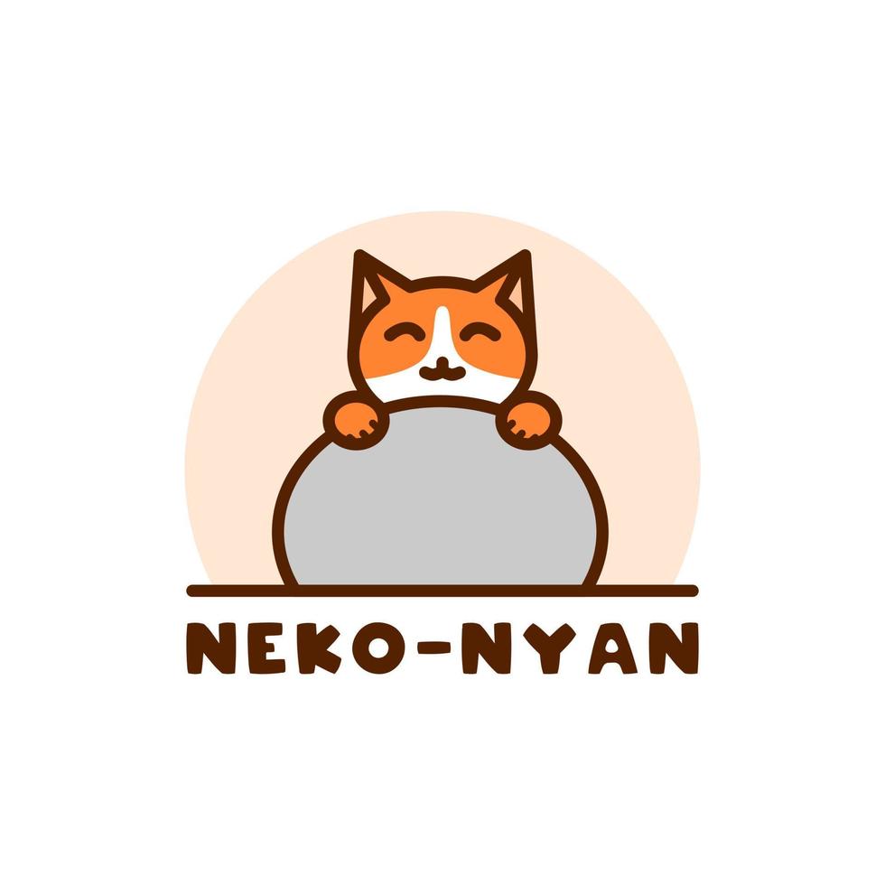 Katzenmaskottchen-Logo, Symbol und Symbolvorlage mit der Form einer Katze, die sich hinter einem Kissen oder Felsen versteckt vektor