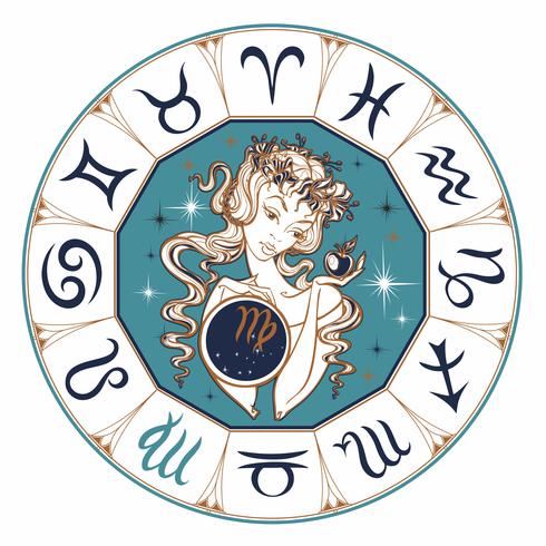 Zodiac sign Virgo en vacker tjej. Horoskop. Astrologi. Vektor. vektor
