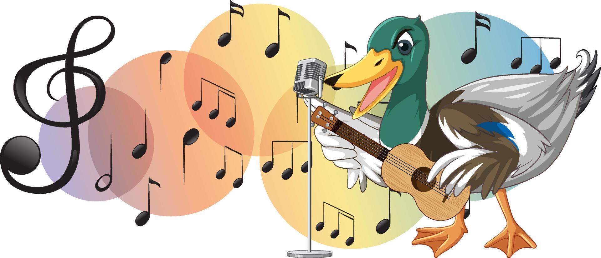 die ente spielt gitarre, ukulele mit musiknote vektor