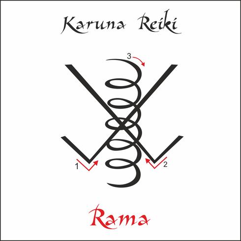 Karuna Reiki. Energieheilung. Alternative Medizin. Rama-Symbol. Spirituelle Praxis. Esoterisch. Vektor