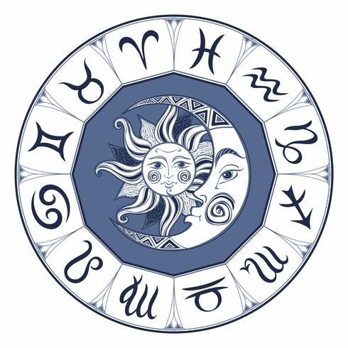 Tierkreis. Astrologisches symbol Horoskop. Die Sonne und der Mond. Astrologie. Mystisch. Vektor. vektor