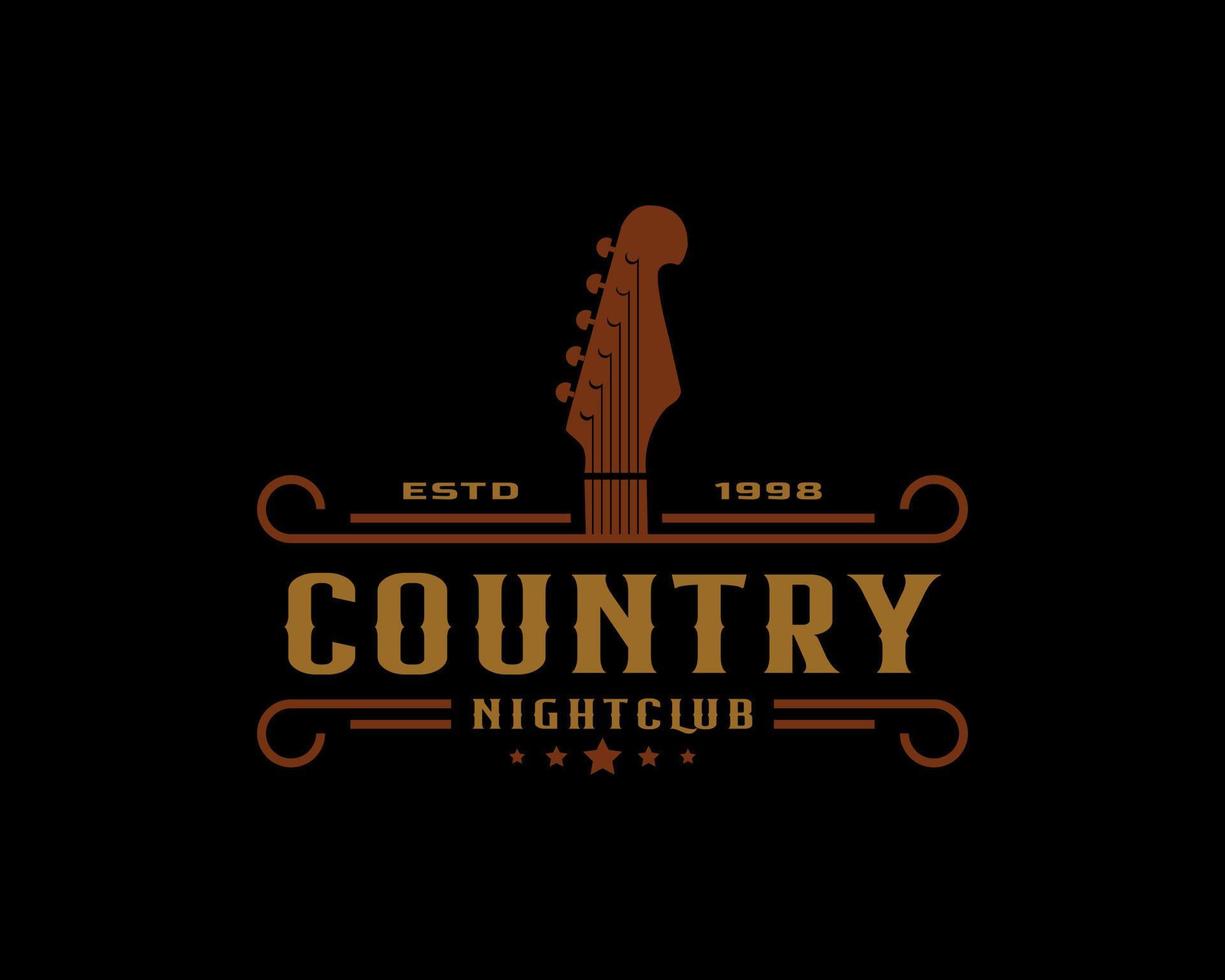 klassisches Vintage-Retro-Label-Abzeichen für Country-Gitarrenmusik Western Saloon Bar Cowboy-Logo-Design-Vorlage vektor