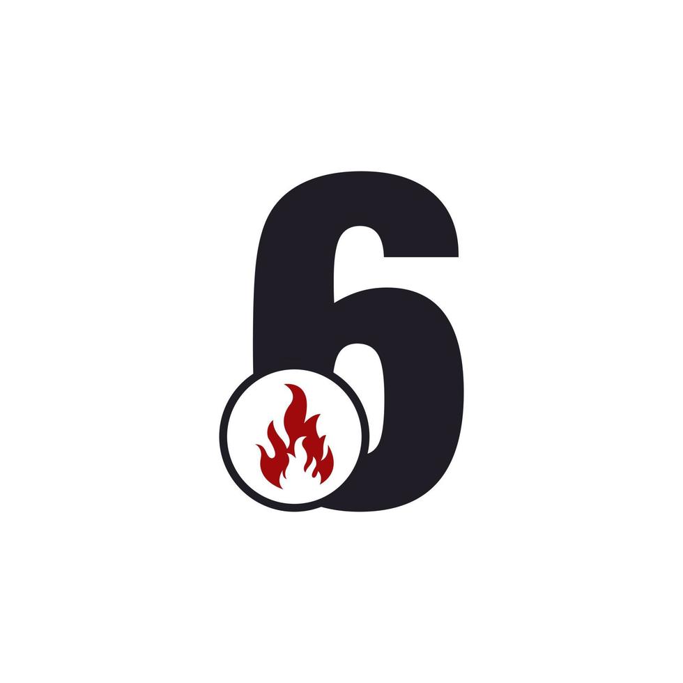 Nummer 6 mit Design-Inspiration für das Flammenfeuer-Logo vektor