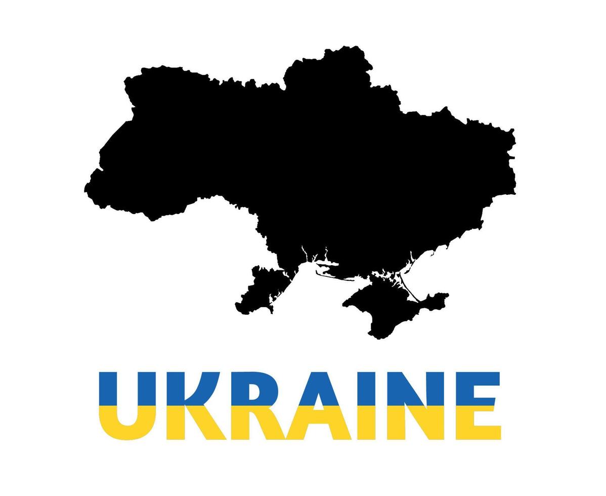 ukraine emblem karte schwarz mit namen flagge national europa symbol symbol vektor illustration