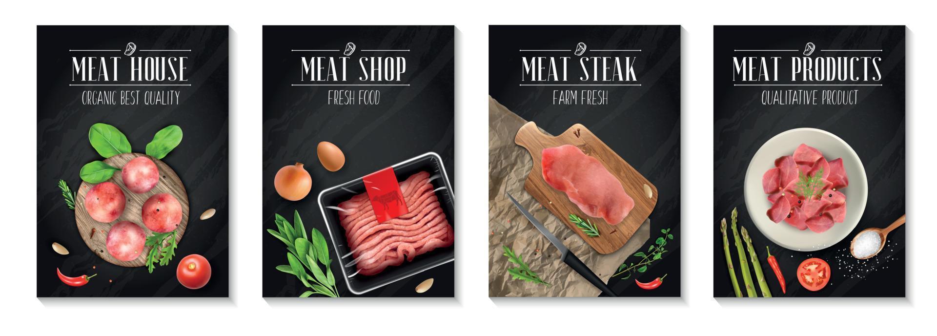 köttprodukt affisch realistisk uppsättning vektor