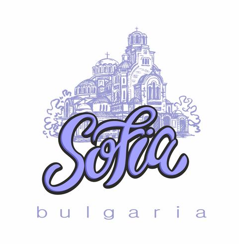 St. Alexander Newski-Kathedrale. Sofia, Bulgarien. Skizzieren. Beschriftung. Tourismus Industrie. Reise. Vektor. vektor