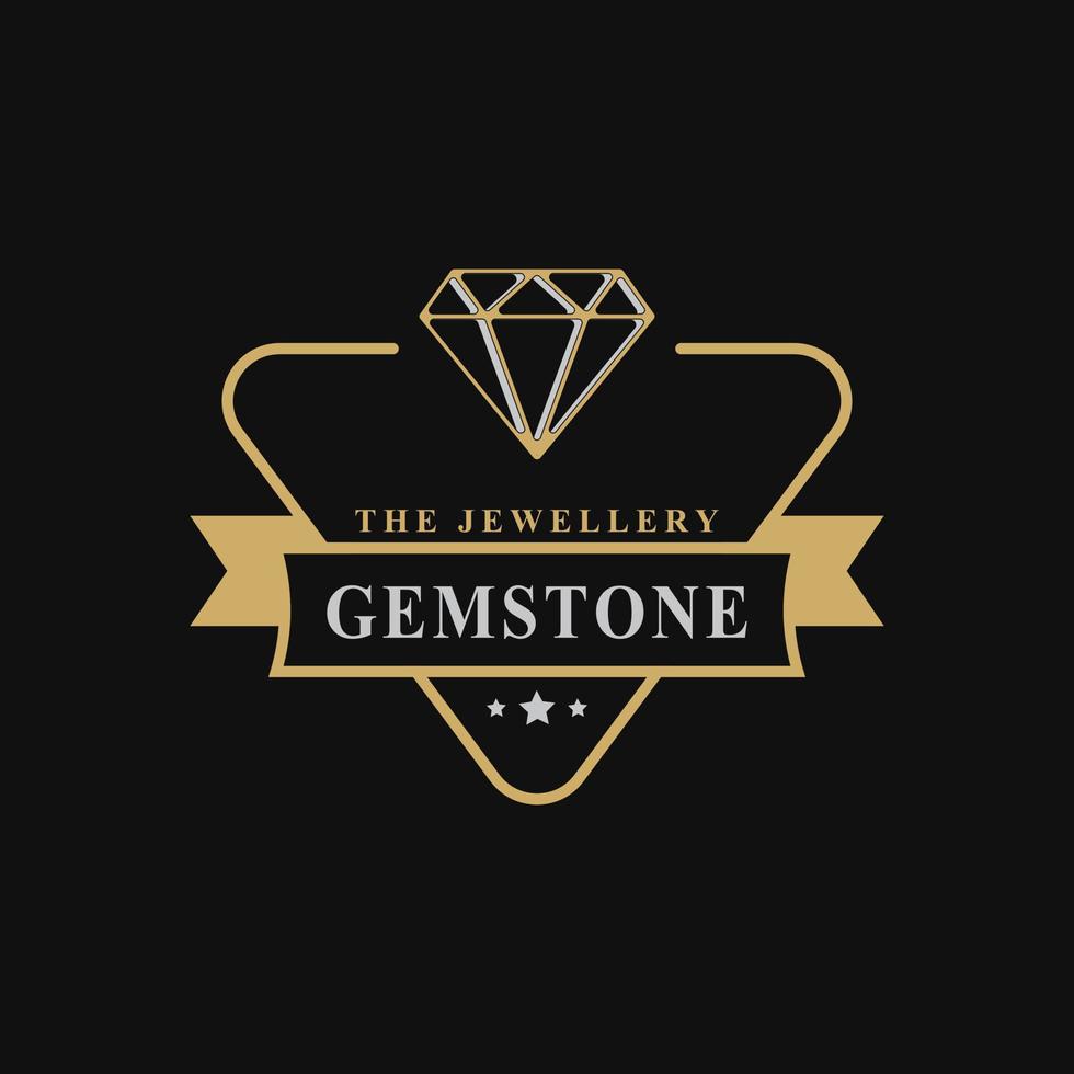 vintage retro märke för lyx linjekonst diamant pärla smycken logotyp emblem designsymbol vektor