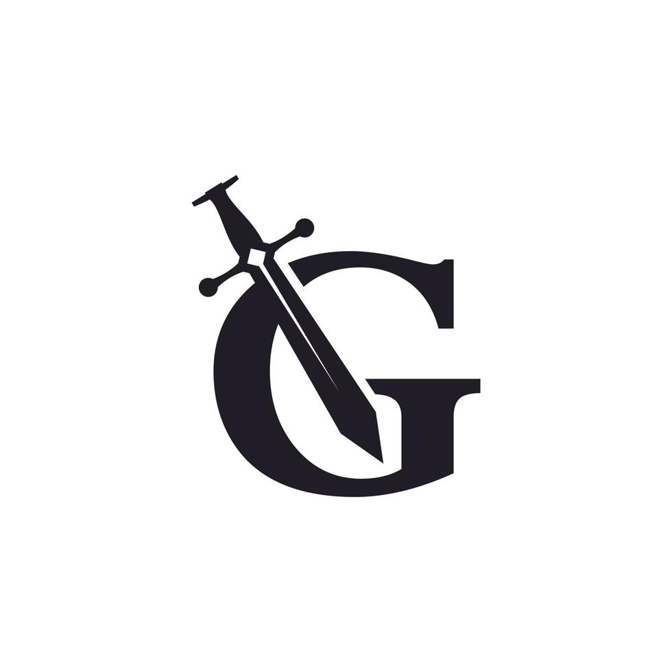 bokstaven g med svärd ikon vektor logotyp designmall inspiration