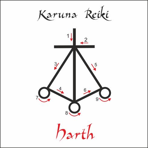 Karuna Reiki. Energieheilung. Alternative Medizin. Harth-Symbol. Spirituelle Praxis. Esoterisch. Vektor