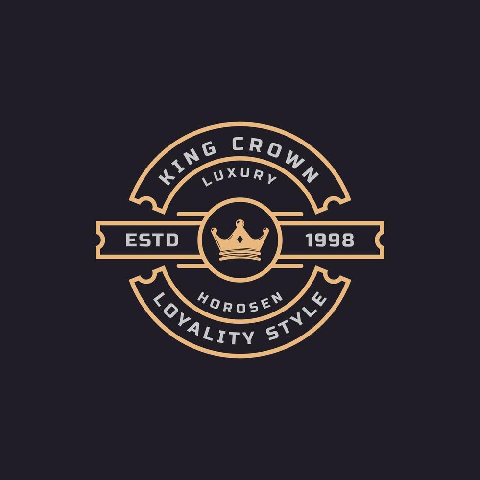 vintage retro-emblem för lyxig gyllene kung krona kunglig logotyp designmallelement vektor