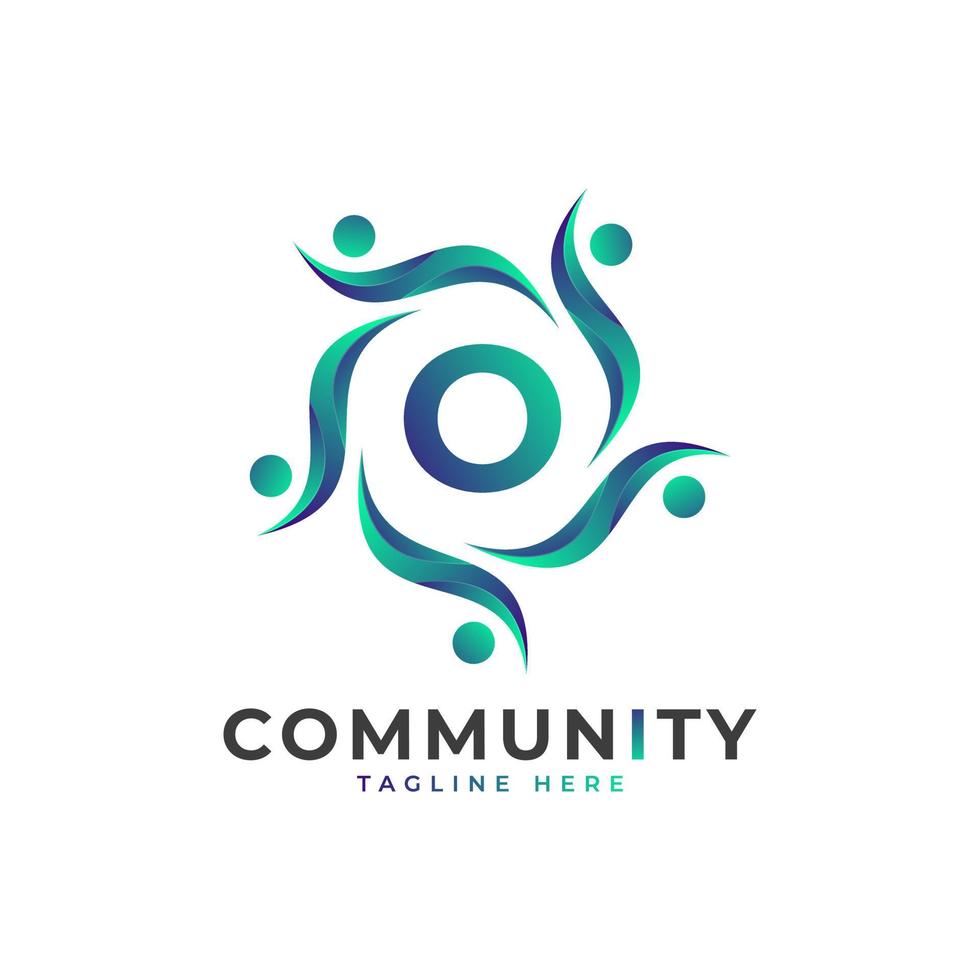 gemenskapens initialbokstav o Connecting people logotyp. färgglad geometrisk form. platt vektor logotyp designmall element.