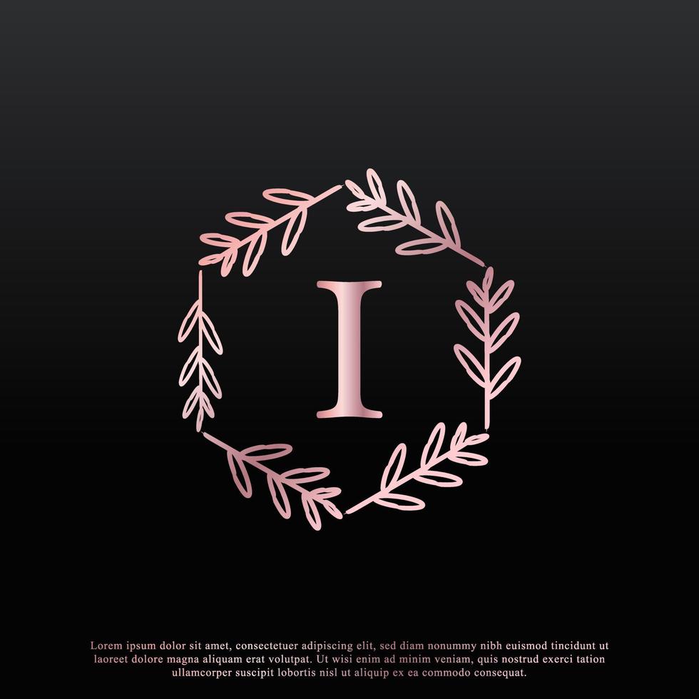 elegant i letter hexagon blommig logotyp med kreativ elegant löv monogram grenlinje och rosa svart färg. användbar för logotyper för företag, mode, kosmetika, spa, vetenskap, medicin och natur. vektor
