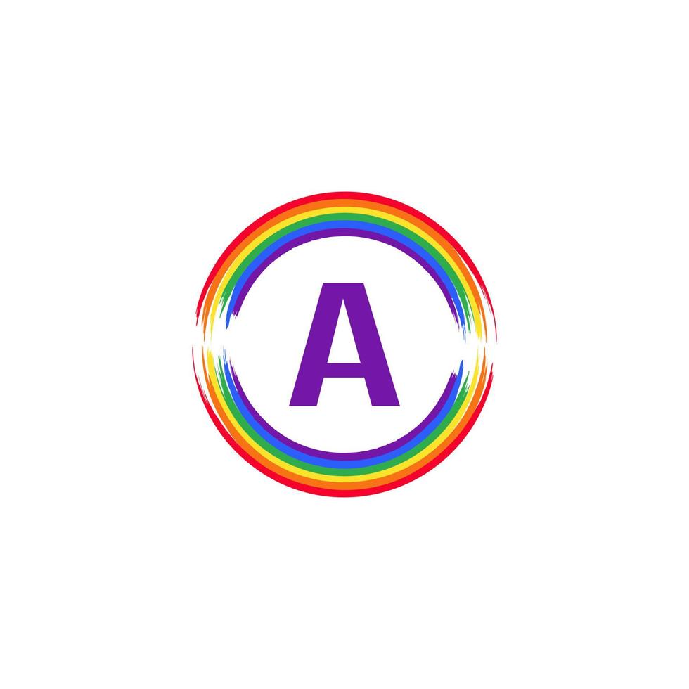 buchstabe a innen kreisförmig in regenbogenfarbe flagge pinsel logo design inspiration für lgbt-konzept vektor