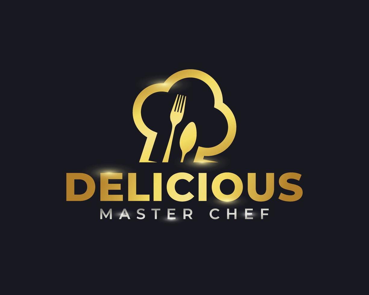 Goldene Chef-Logo-Design-Vektorvorlage. verwendbar für Restaurantlogo und Lebensmittelunternehmen vektor