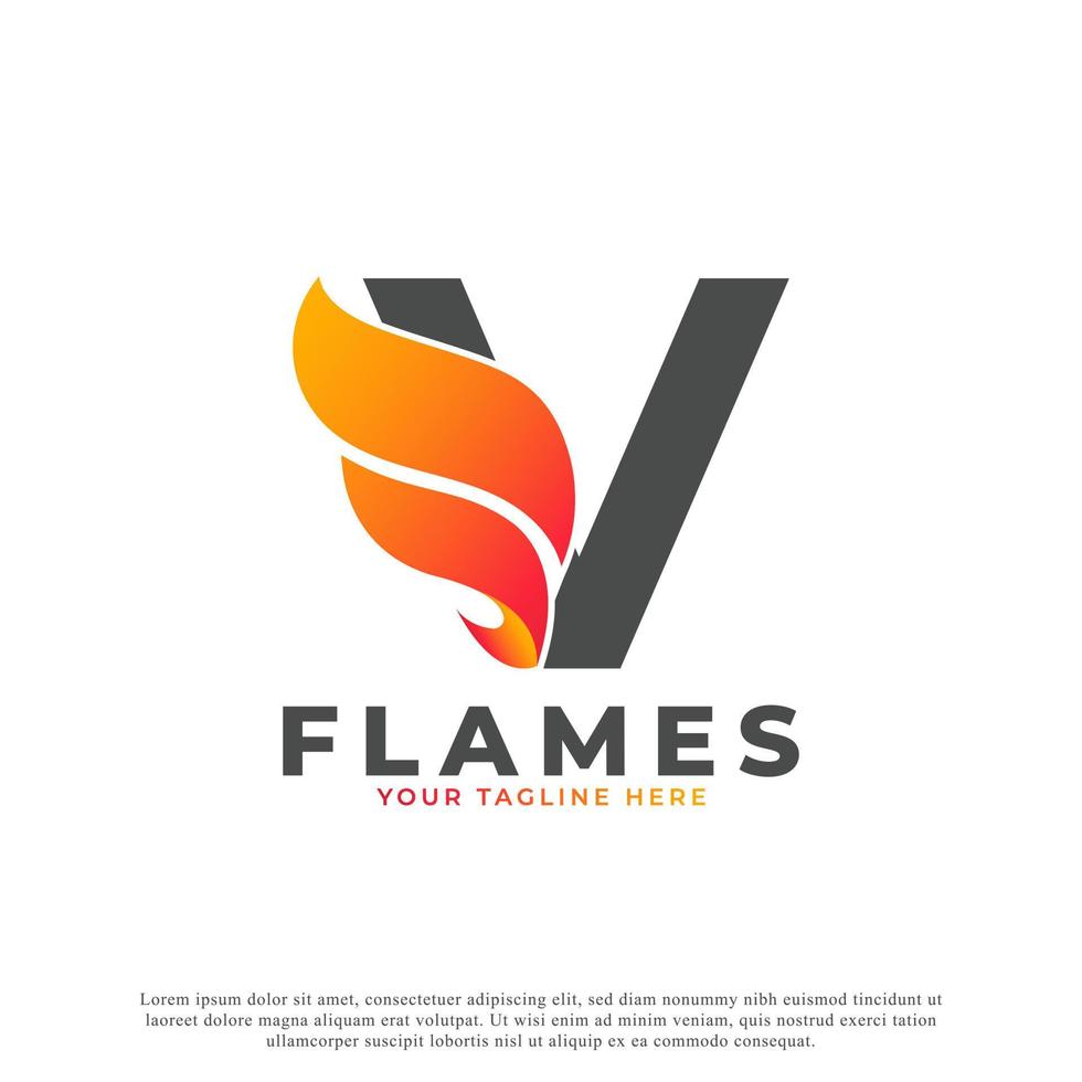 flamme mit buchstabe v logo design. Feuer-Vektor-Logo-Vorlage vektor