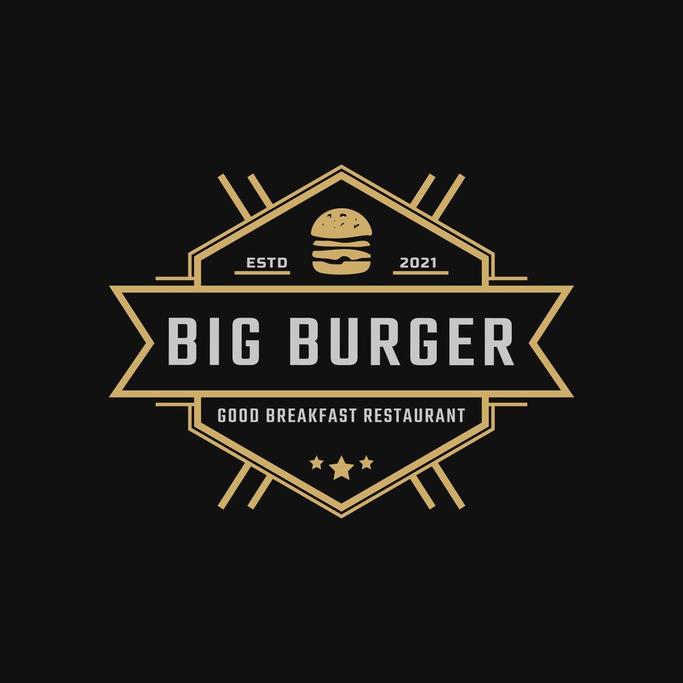 klassisk vintage retro etikett märke emblem skinka nötbiff hamburgare för snabbmat restaurang logotyp design inspiration vektor