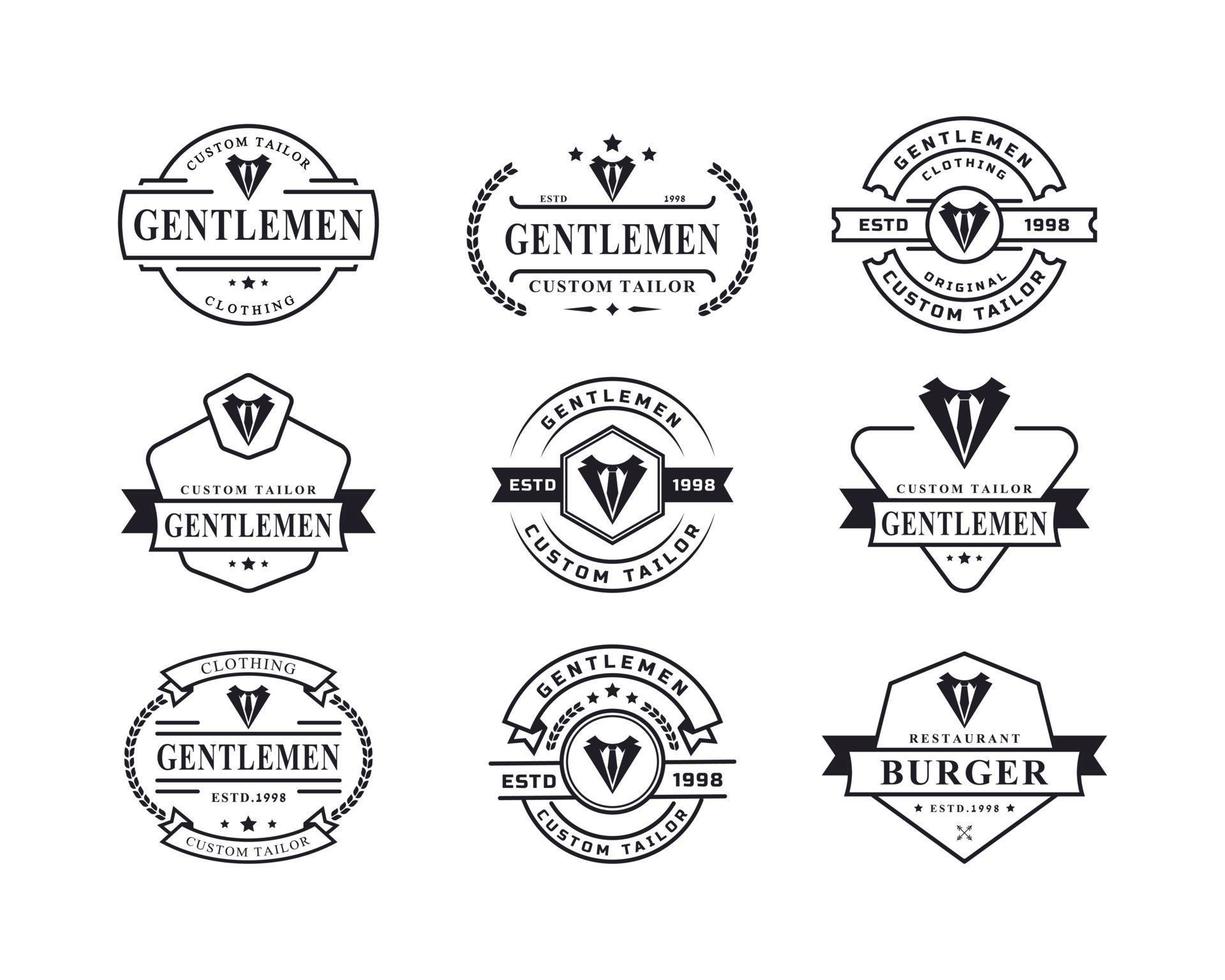 uppsättning vintage retro märke för kläder kläder gentleman och maskulin logotyp emblem symbol vektor