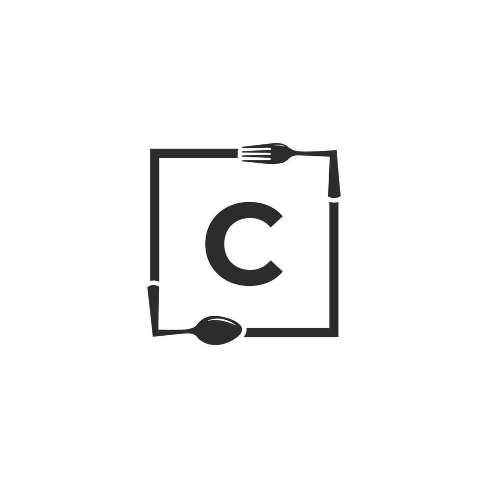restaurangens logotyp. initial bokstav c med sked gaffel för restaurang logotyp ikon designmall vektor
