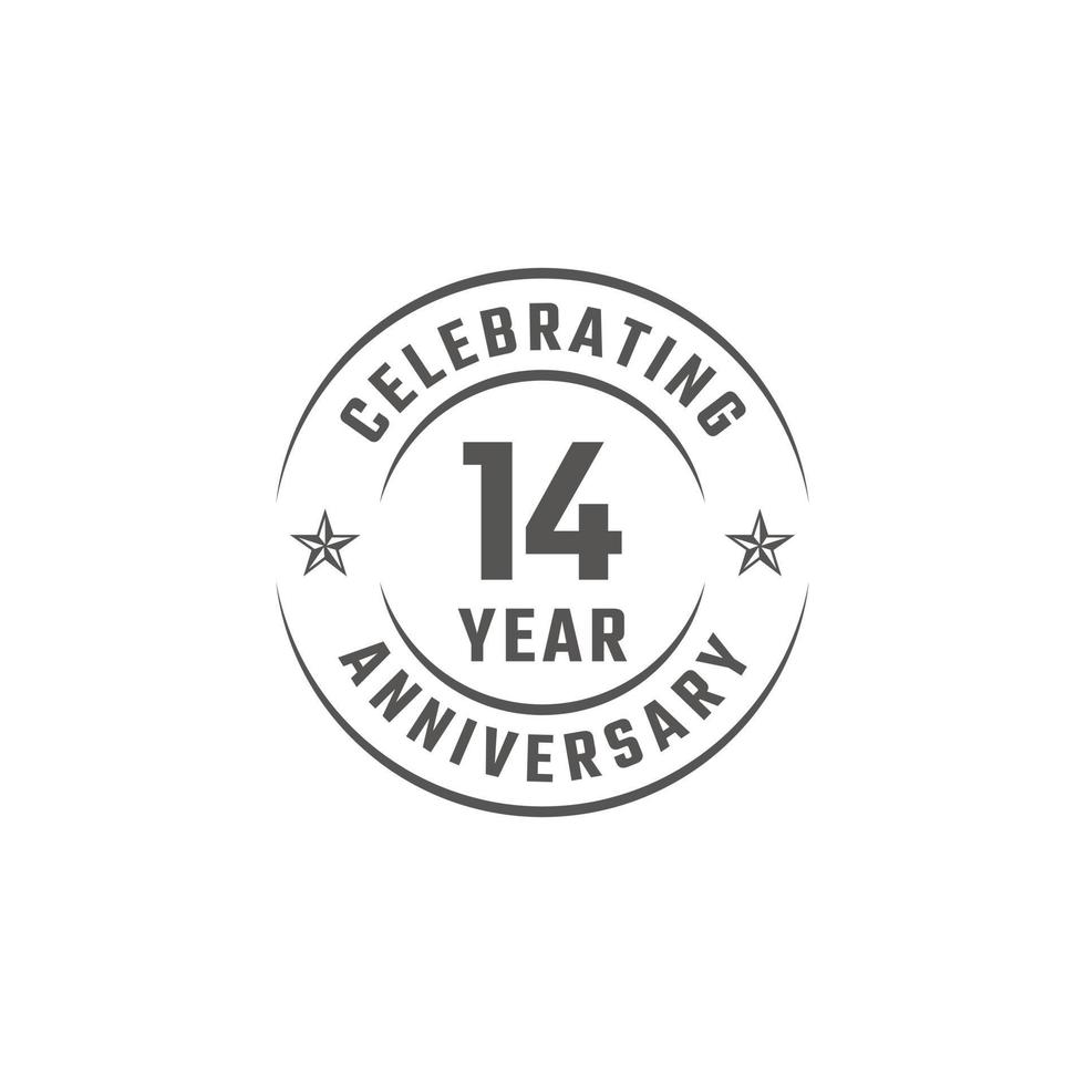 14-årsjubileumsfirande emblem med grå färg för festevenemang, bröllop, gratulationskort och inbjudan isolerad på vit bakgrund vektor