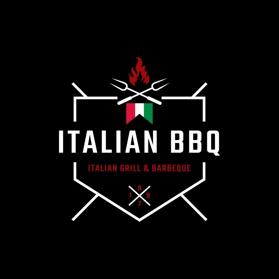 Inspiration für das Design des klassischen Vintage-Retro-Label-Emblems mit italienischem Grill-Barbeque-Logo vektor