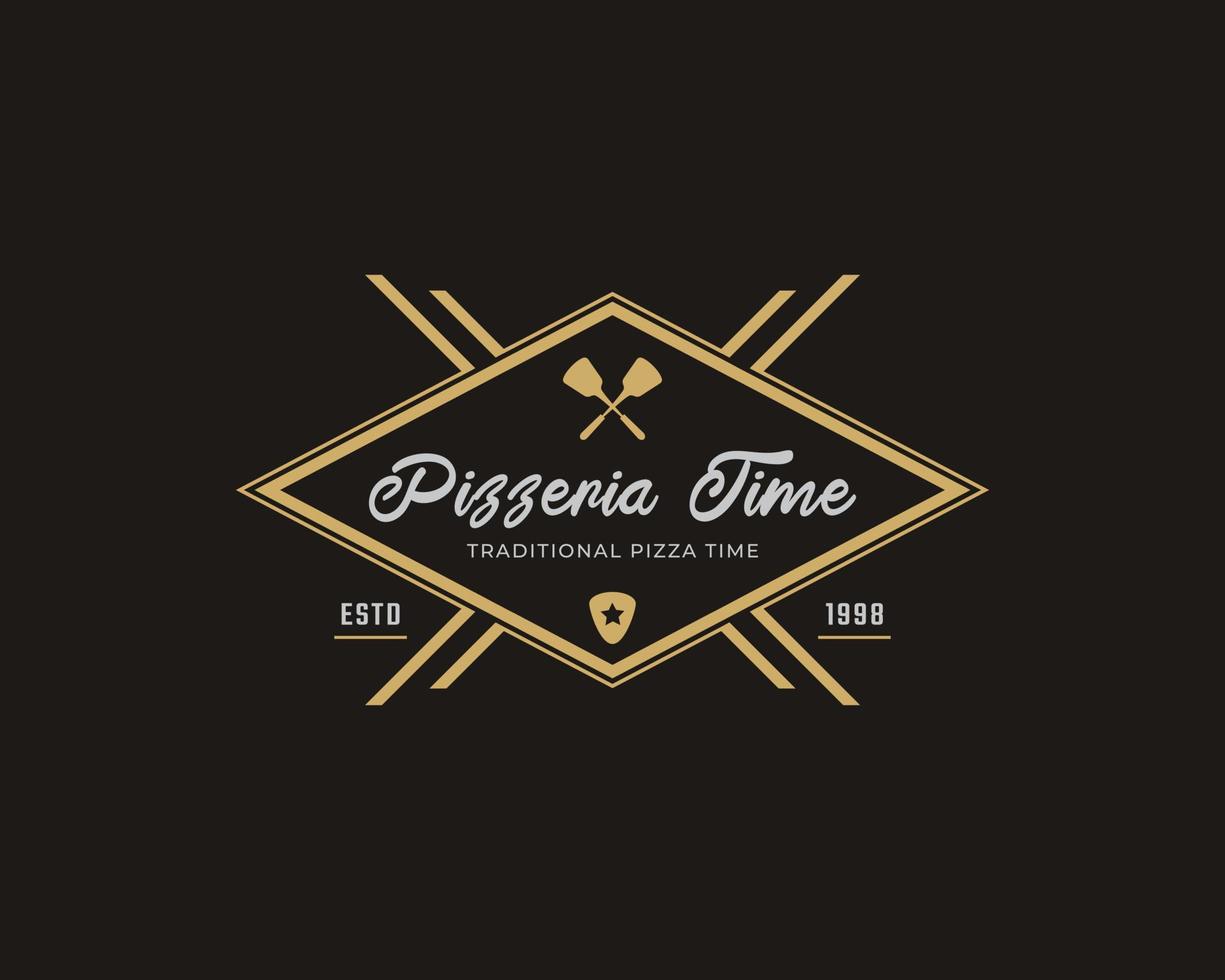 vintage klassiskt emblem badge spatel pizza pizzeria logotyp design inspiration vektor