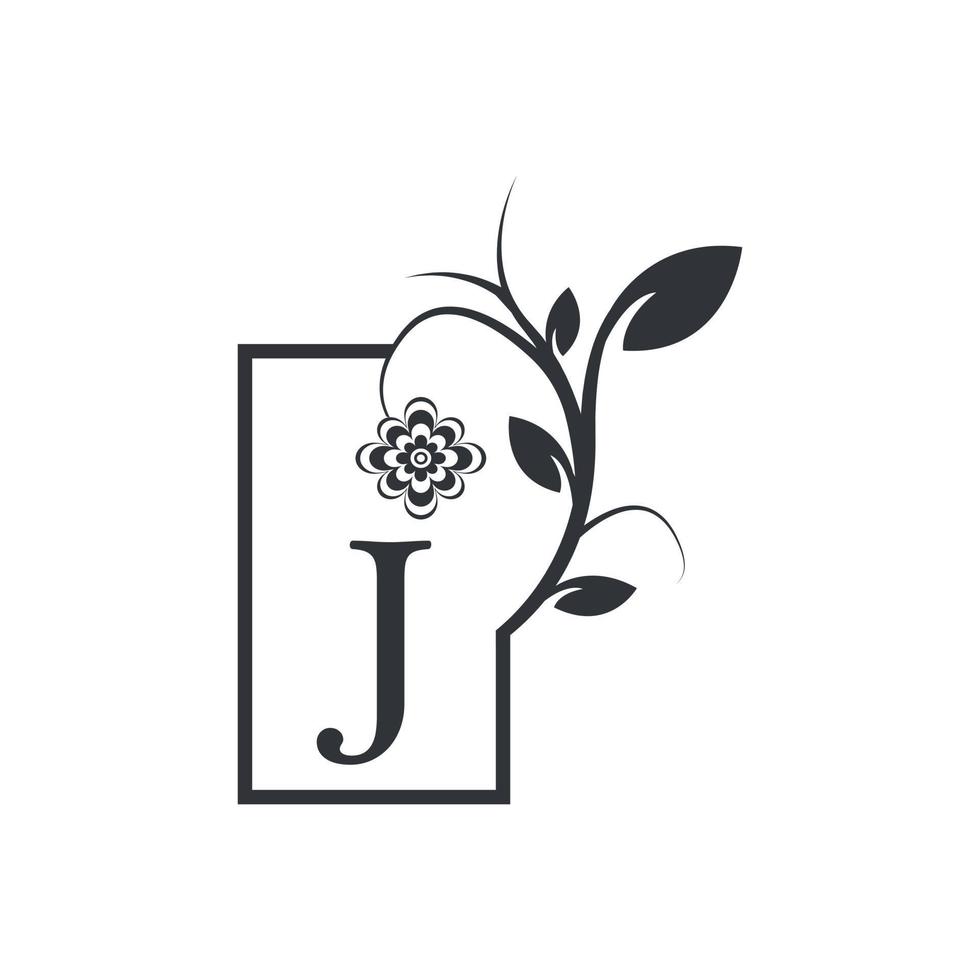 elegantes j-luxus-logo mit quadratischem rahmenabzeichen. blumig mit Blumenblättern. Perfekt für Mode, Schmuck, Schönheitssalon, Kosmetik, Spa, Boutique, Hochzeit, Briefstempel, Hotel- und Restaurantlogo. vektor