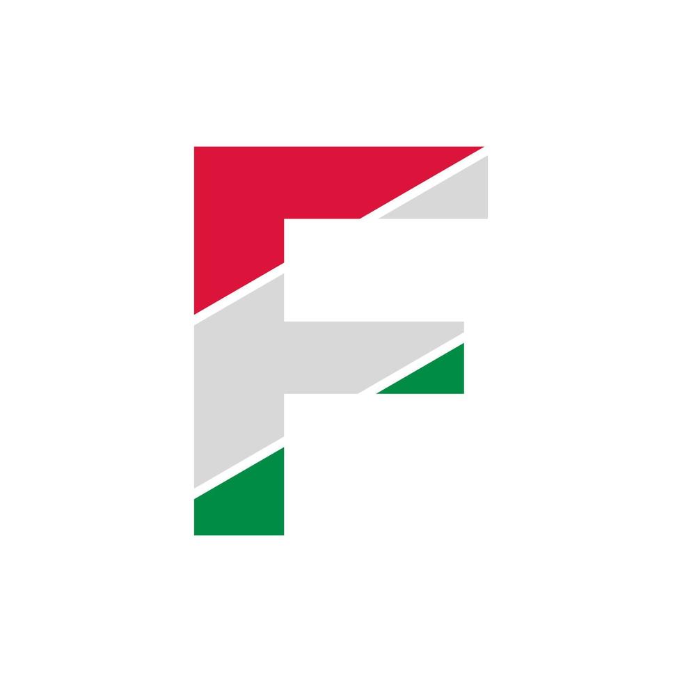anfangsbuchstabe f papierausschnitt mit italienischer flagge farblogo designvorlage vektor