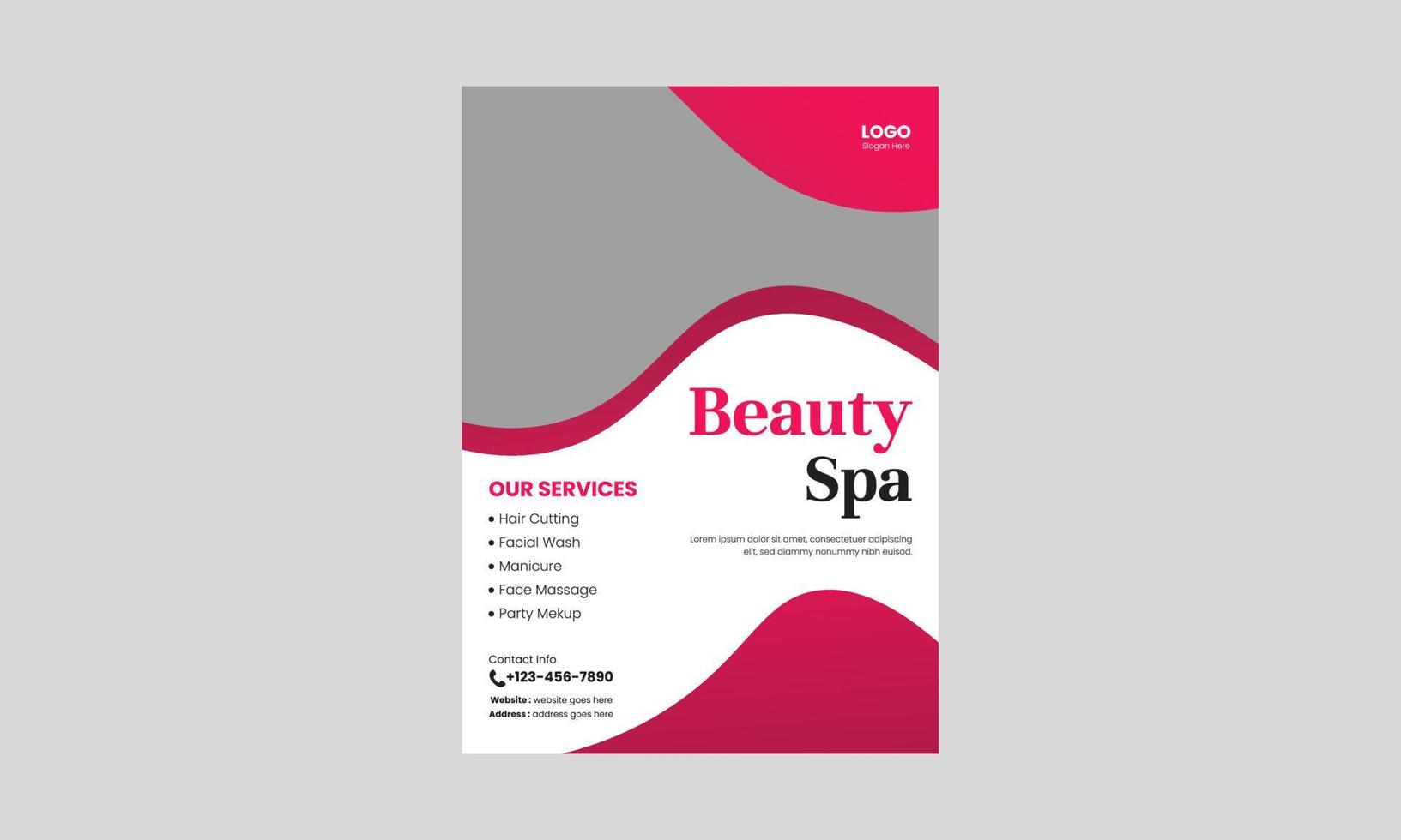Spa-, Beauty- und Massage-Flyer-Designvorlage. Beauty-Spa-Friseursalon druckfertiges Flyer-Vorlagendesign. faltblatt, a4-größe, flyer, cover, poster, broschürendesign vektor