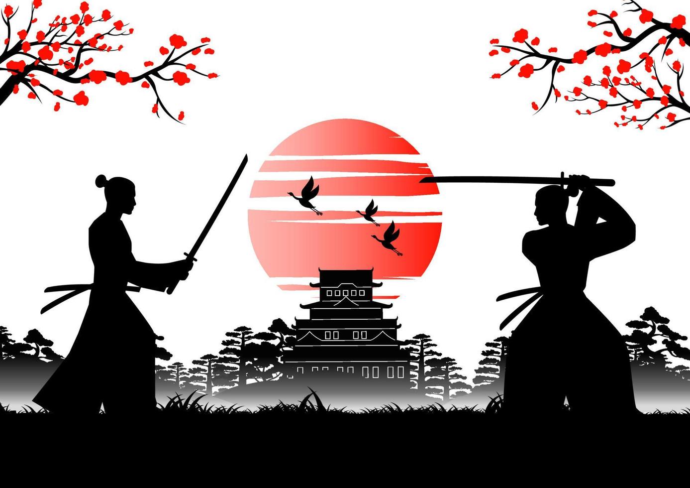 japanische Kunst mit altem Design des Samurai-Trainingsschwerts in der Nähe der Kaiserburg vektor