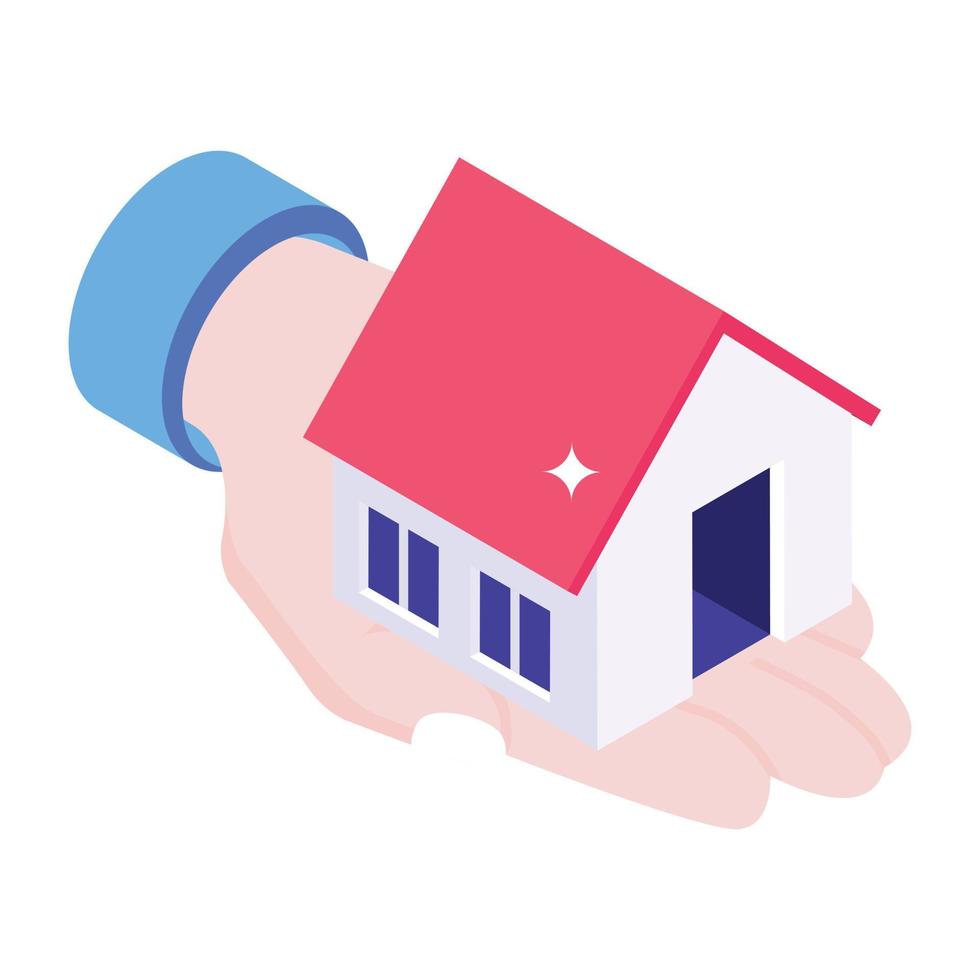 hus till hands betecknar isometrisk ikon för hemförsäkring vektor