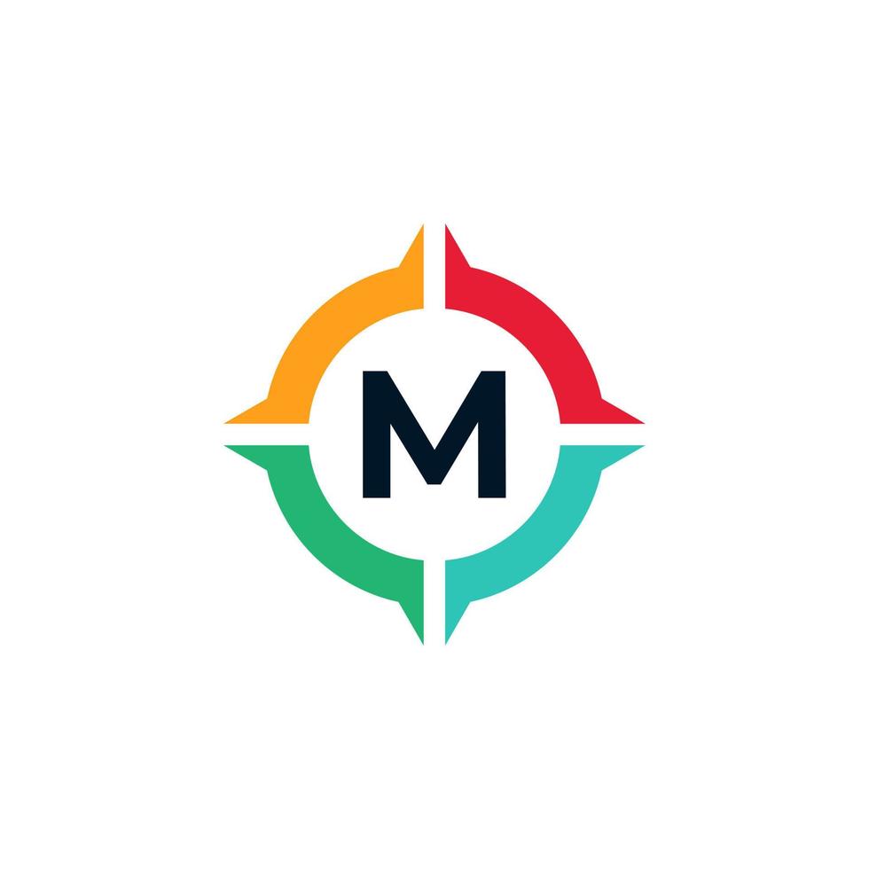 färgglada bokstaven m inuti kompass logotyp designmall element vektor