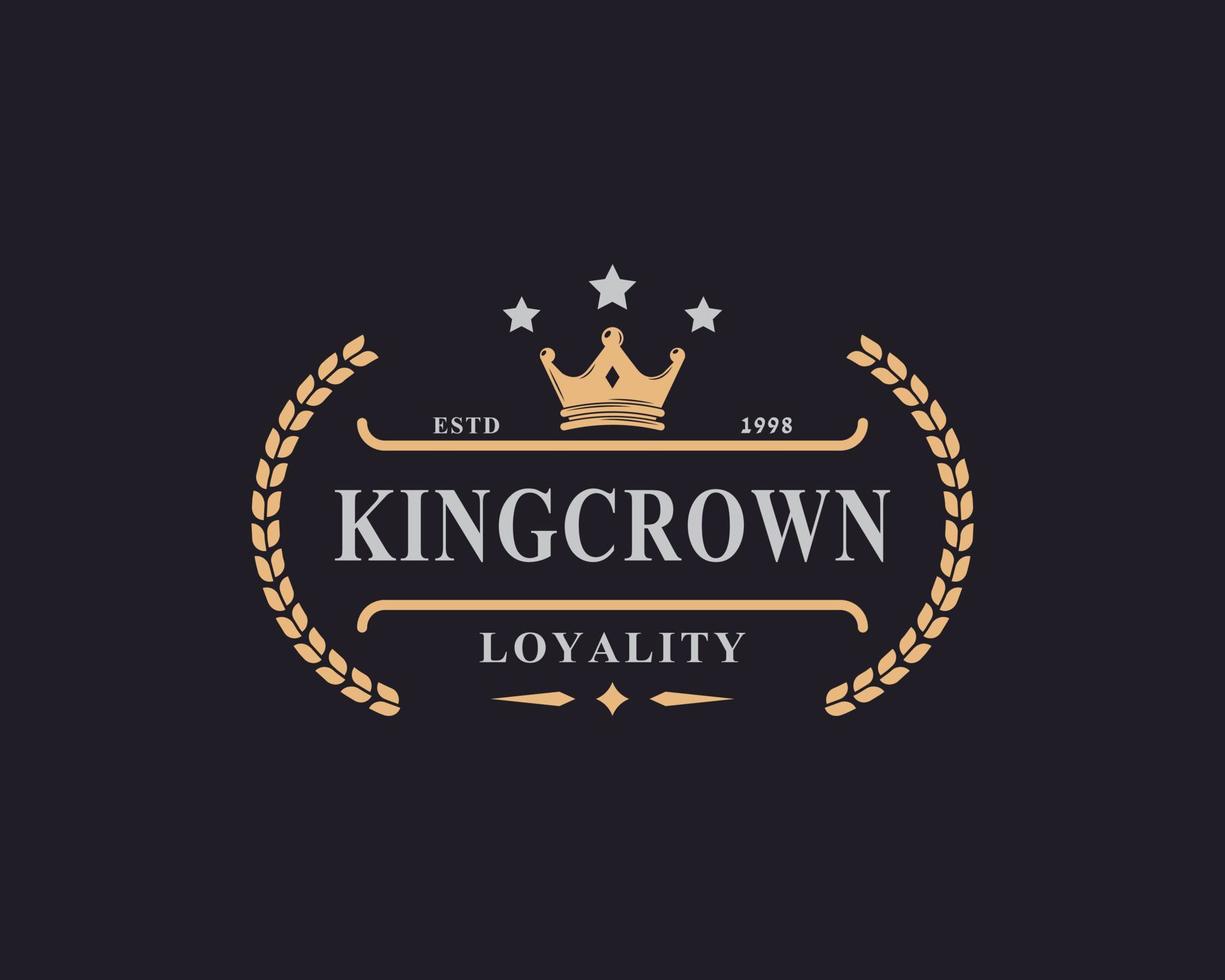 vintage retro-emblem för lyxig gyllene kung krona kunglig logotyp designmallelement vektor